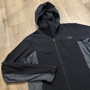 North Face Men's Running Jacket Black Hooded Full Zip Pockets Medium